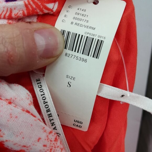 By Anthropologie Gauze Bubble Hem Mini Dress Size S Orange Floral Pockets - Picture 14 of 14